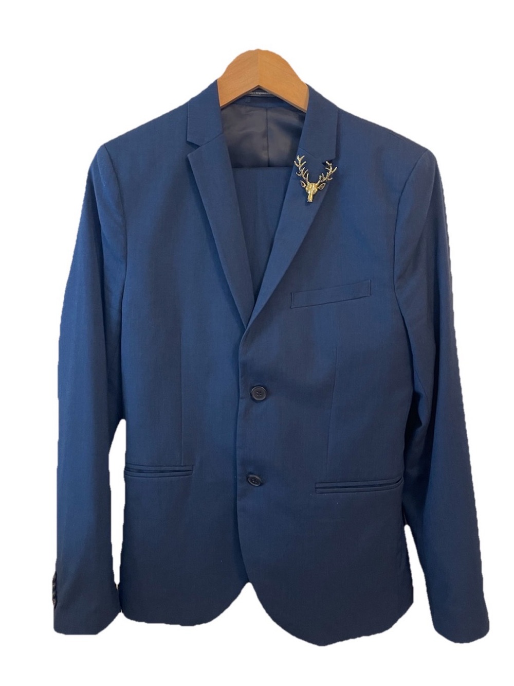 H&M Suit Two Piece Blue Jacket 36 R Pants W33 Skinny